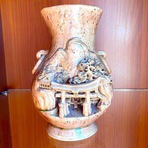 Banko ware Japanese Ceramic Vase hand carved Design
